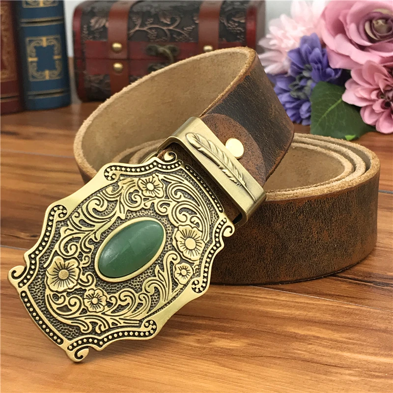 Роскошный винтажный латунный ремень с пряжкой мужской Ceinture Homme желтый кожаный