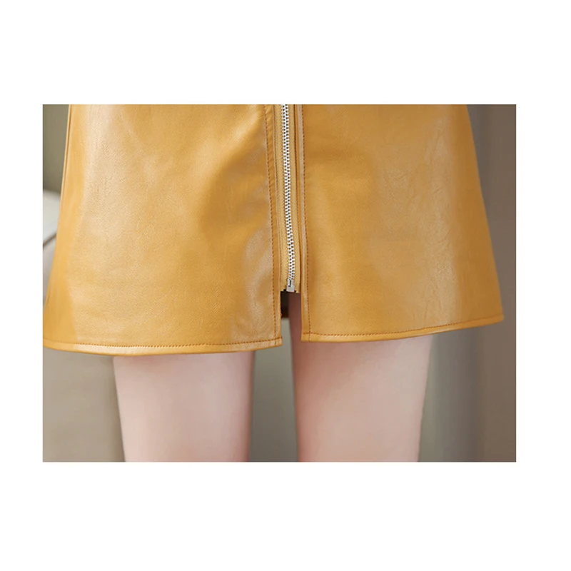 Spring Summer Casual PU Leather Skirt Women Elegant Zipper Mini A-Line Skirt Lady Skinny High Waist Skirts