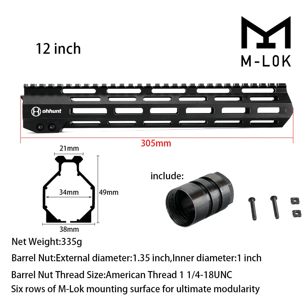 MIDG-12CUN " 9" 1" 12" 13," 15" 1" дюймовый AR15 свободном M-LOK цевье для винтовки для охоты тактический прицел крепление w Сталь гайка - Цвет: MIDG-12CUN