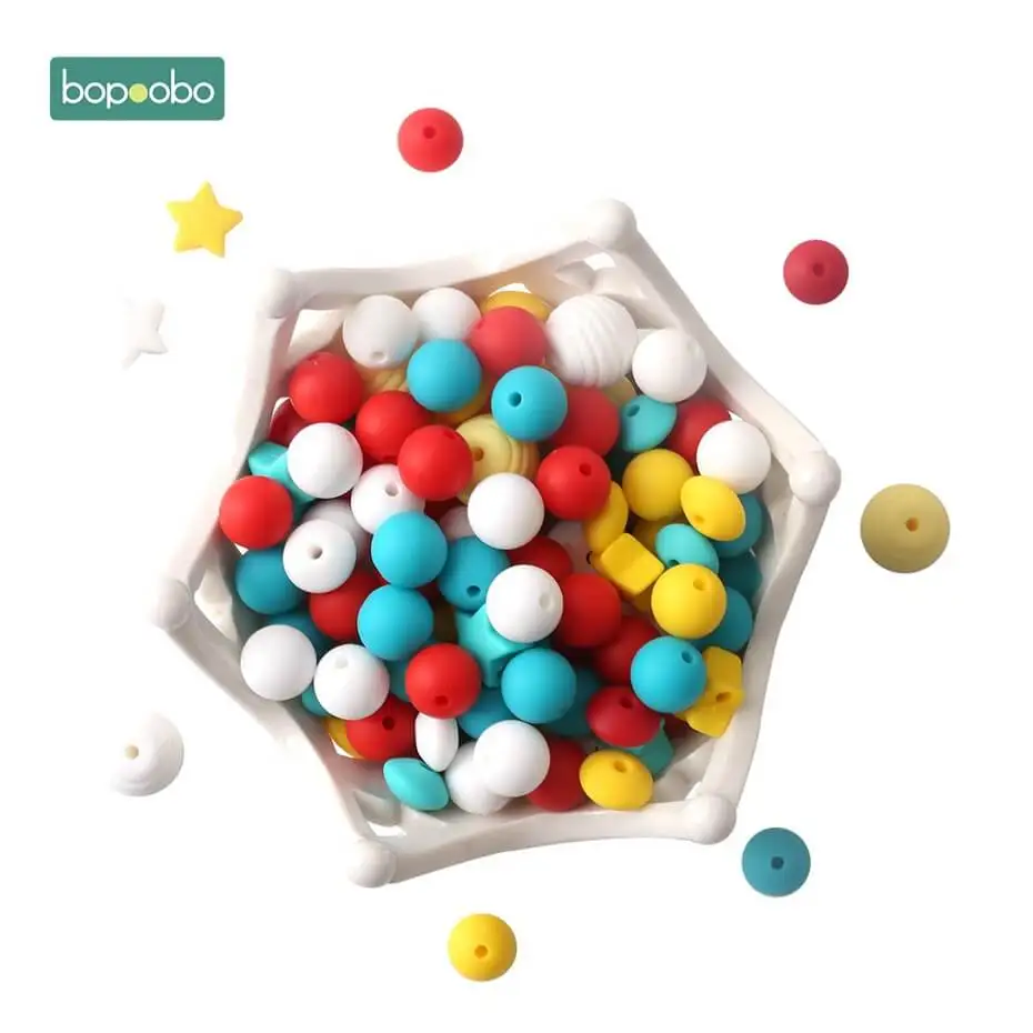 Christmas Beads Bopoobo 100 шт Детские Силиконовые бусины аксессуары для прорезывания зубов BPA Бесплатно Детские кусачки Игрушки Высокое качество DIY Изготовление ювелирных изделий ожерелье бусы - Цвет: Christmas Beads