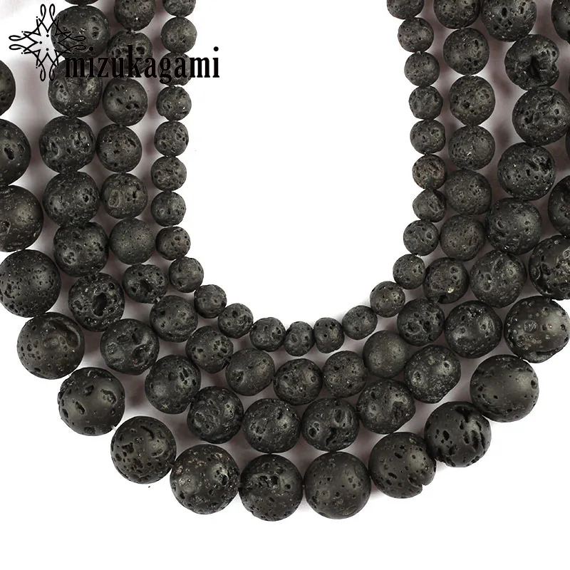 

6mm 8mm 10mm 12mm Black Volcanic Stone Beads Natural Stone Round Loose Bead Ball Jewelry DIY Bracelet Accessories Making