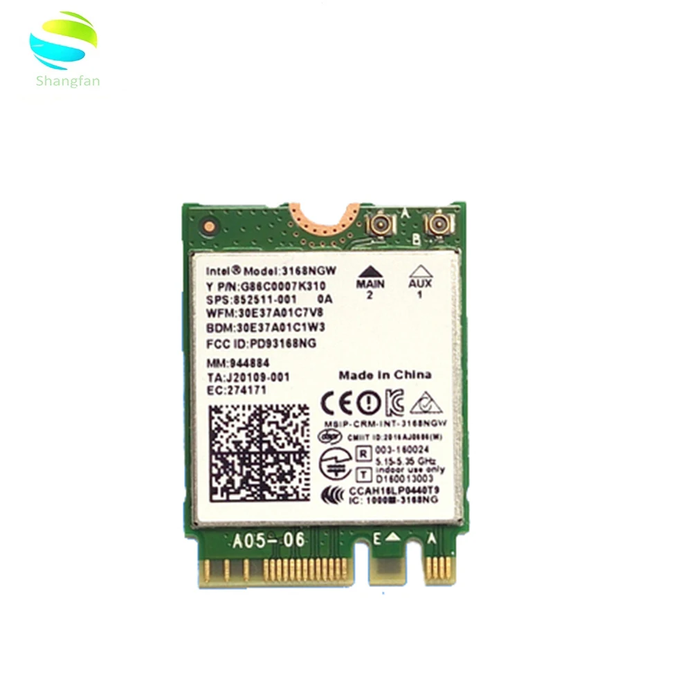 Беспроводной адаптер карта для Intel AC 3168NGW Беспроводной NGFF 802.11ac 433 Мбит/с 2x2+ Bluetooth 4,2 Wi-Fi hp 852511-001 аккумулятор большой емкости TF карты - Цвет: 3168NGW