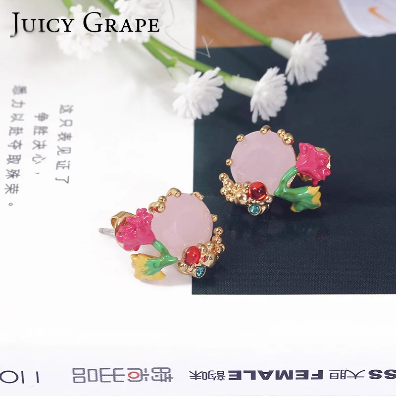 New Pattern Be Listed Enamel Glaze Flowers And Plants Series Set Jewel Flower Gold-plated Ear Nail 925 Silver Needle Mixed Batch | Украшения
