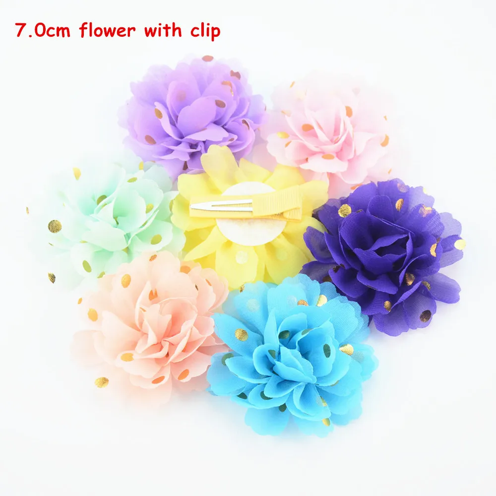 

MengNa 2.8" Newborn Chiffon Flowers with Clips Barrettes Hairgrips Girls Hair Chiffon Hair Flowers Hairpins 60pcs/32colors