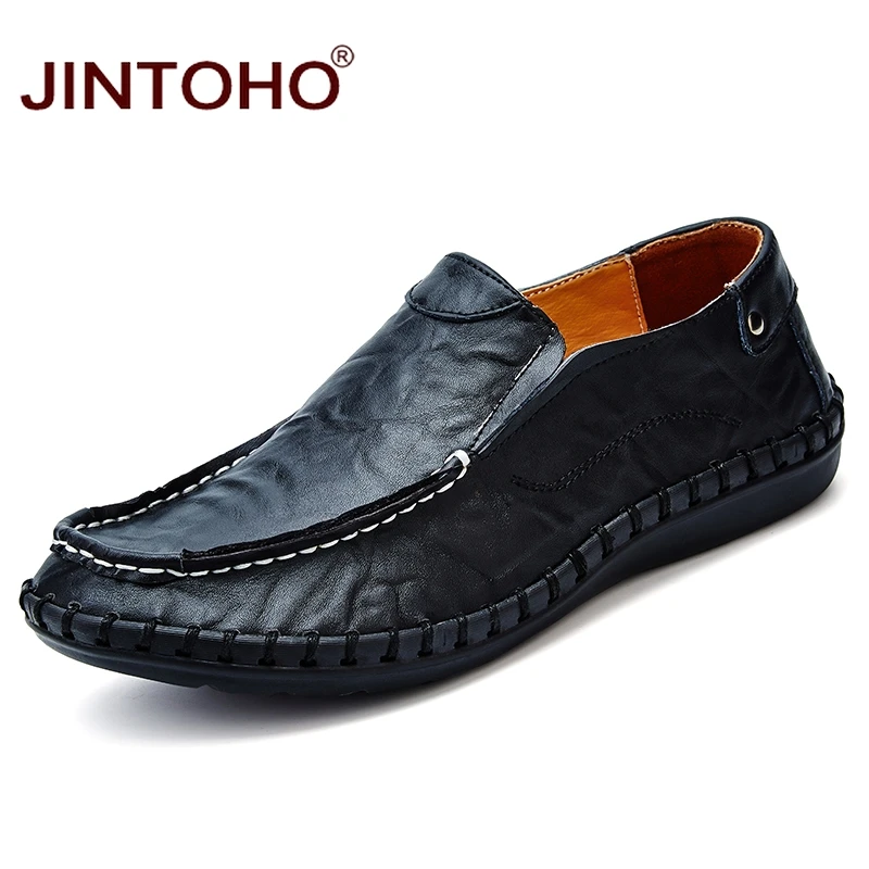 JINTOHO Men Genuine Leather Shoes Fashion Casual Male Flats Slip On Mens Loafers Big Size | Обувь