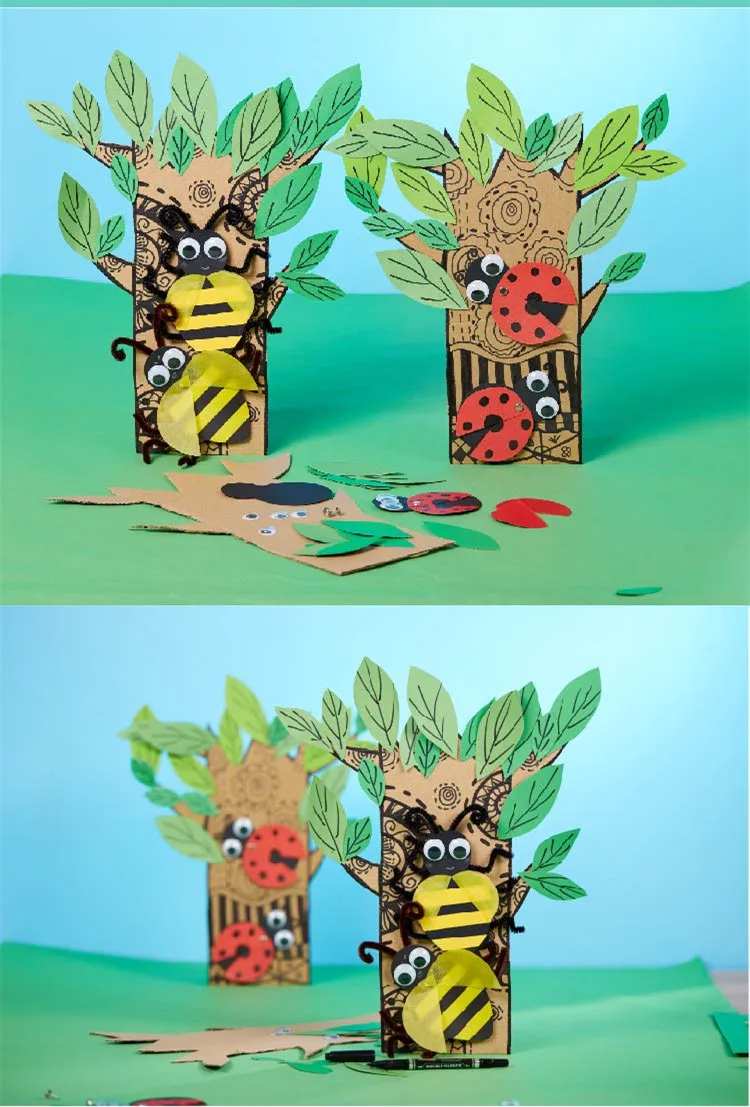 Дети DIY материалы посылка Искусство и ремесла игрушки 3D наклейки ручной работы Дети творческие дерево и насекомое Дизайн подарки