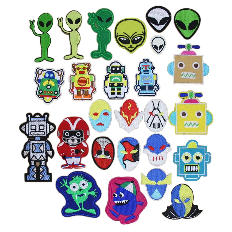 

CPAM Shipping 10 pcs Aliens Robot embroidered Iron On cartoon Patches garment t bag shoe badge Quality Appliques diy accessory