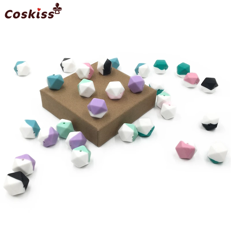 Cuentas de silicona de grado alimenticio para beb&eacute;s, abalorios hexagonales geom&eacute;tricos de 0,67 "(17mm) para morder, accesorios de pulsera para morder, DIY-0