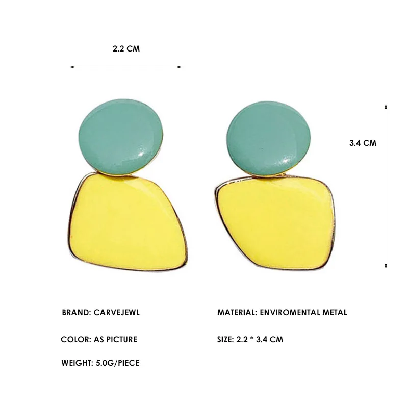 Carvejewl short geometric earrings unique Korea design hand made candy Color enamel glaze dangle for women girl jewelry | Украшения и