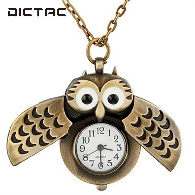 Fashion Unisex Vintage Bronze Slide Smart Owl Pendant Necklace Pocket Watch | Наручные часы