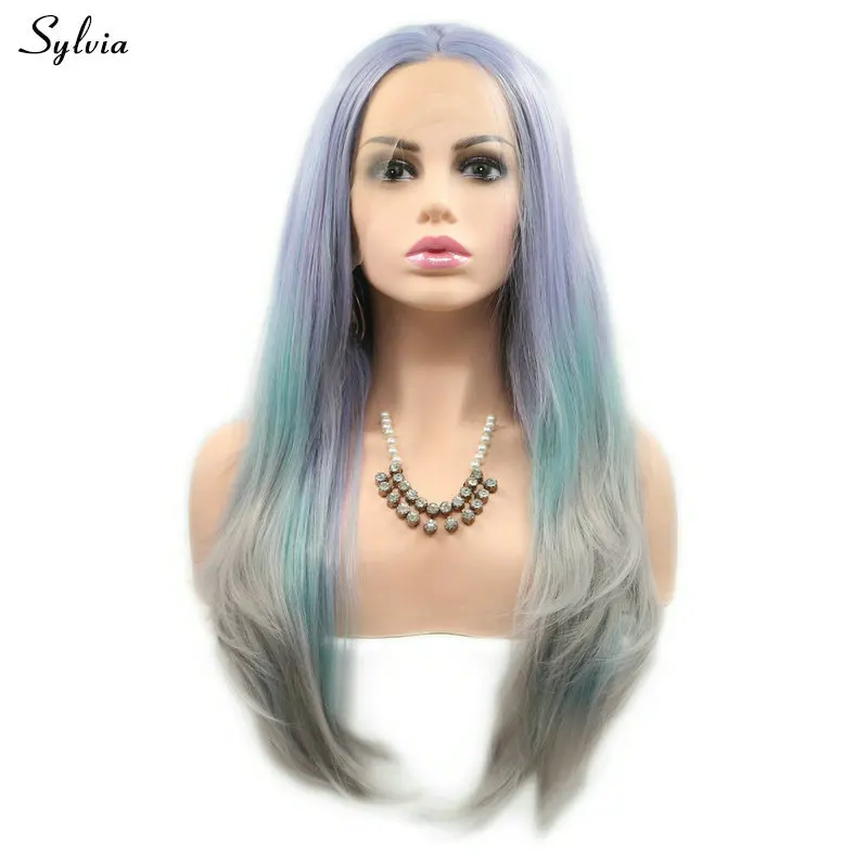 Женский парик с натуральными волнами фиолетового/синего/серого цвета | Шиньоны и