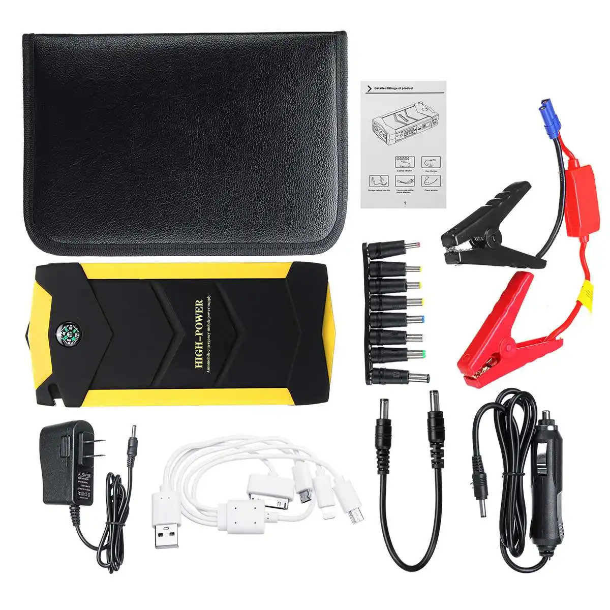 Yellow (US Plug) 82800 мА/ч, 4USB автомобильное пусковое устройство многофункциональное аварийное Зарядное устройство Батарея Мощность банк бустер 12V пусковое устройство - Цвет: Yellow (US Plug)