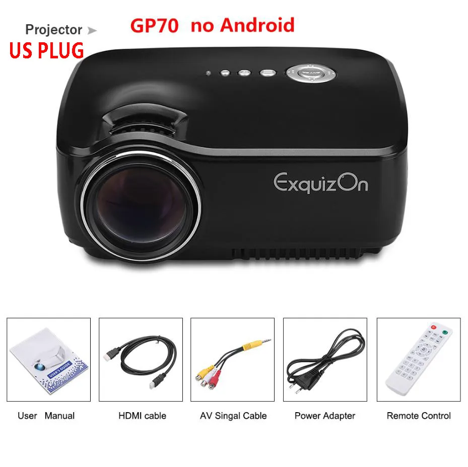 gp70 us plug Exquizon GP70 проектор 1800 люмен 1080P проектор для домашнего кинотеатра с бесплатным HDMI(опционально Android 4,4 Bluetooth) PK AM01 - Цвет: gp70 us plug