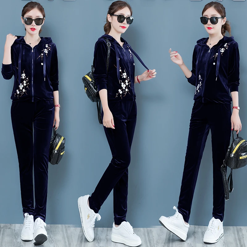 Весенне-осенний Золотой бархатный свитер с капюшоном + штаны-шаровары костюм