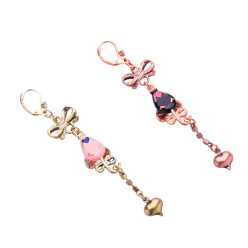 Длинные серьги с розовым и черным камнем в форме мыши для девочек|long drop earrings|long