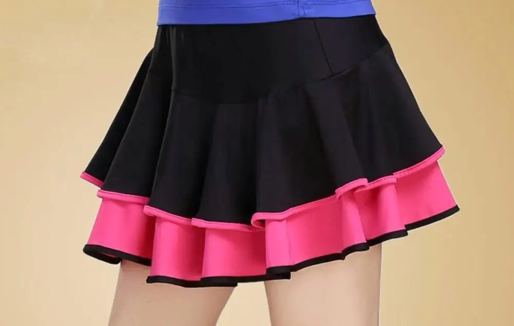 Black Pink M-6XL, Женская Многоуровневая юбка, одежда для танца тенниса, разноцветная нижняя часть для упражнений со встроенными шортами для женщин - Цвет: Black Pink