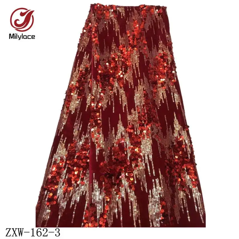 color 3 Milylace Nigerian sequins velvet fabric 5 yards two-color sequence velvet fabric fashion soft fabric for party dresses ZXW-162 - Цвет: color 3