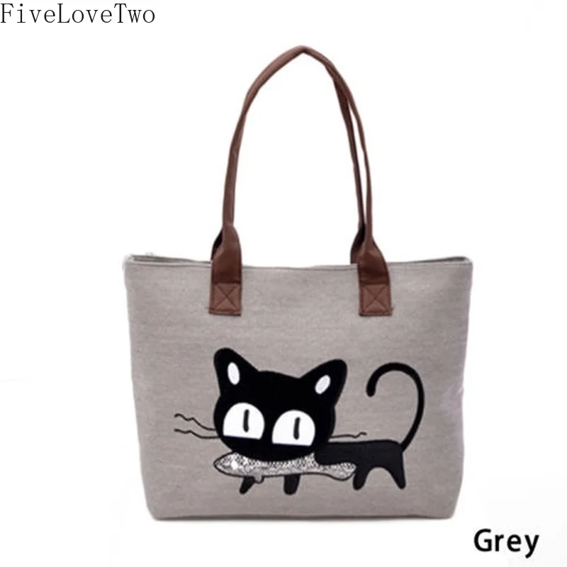 Fivelovetwo с мультяшным котом Для женщин милые Повседневное женская холщовая Сумочка