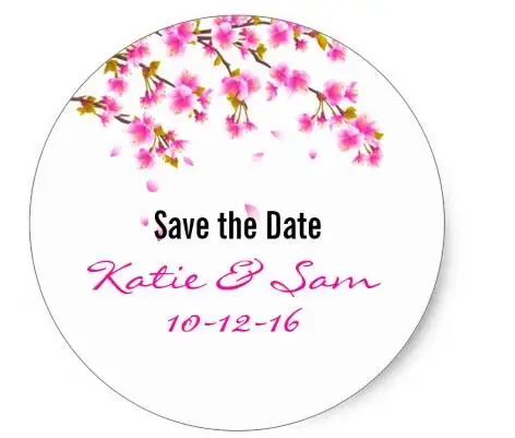 

1.5inch Pink Cherry Blossom Save the Date Round Stickers