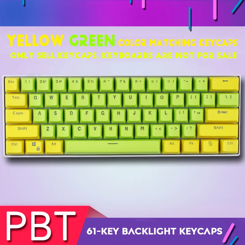 Yellow-Green 61-ключ PBT Подсветка "сделай сам", комплект из двух Цвет механическая клавиатура для GH60/RK61/ALT61/Энни/покер клавиатура колпачки - Цвет: Yellow-Green