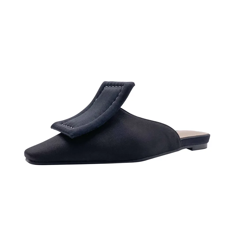 

2019 Summer New Square Head Flat With Satin European And American Style Casual Simple Fashion Trend Female Sandals Large Size