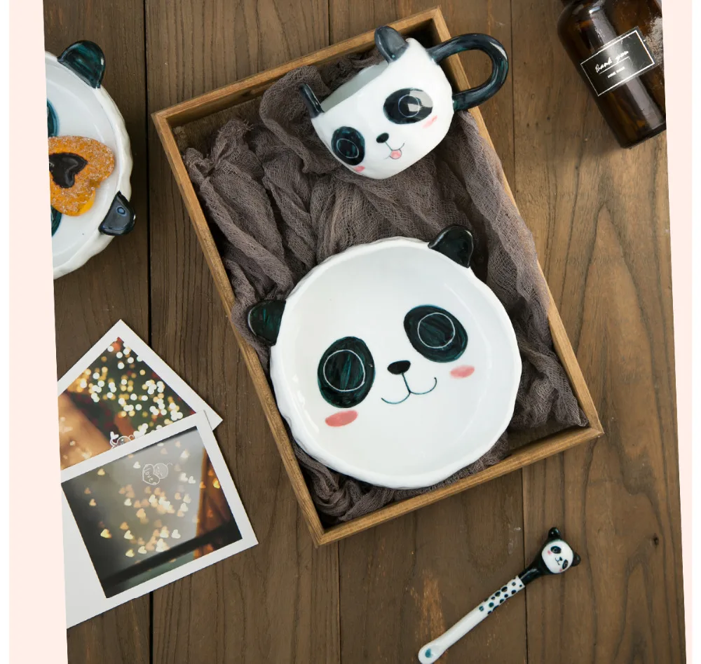 3D Мультяшные каваи мистер панда и Mrs Panda кофейные чашки чаши тарелки мешалки посуда наборы посуды для детей 1 шт