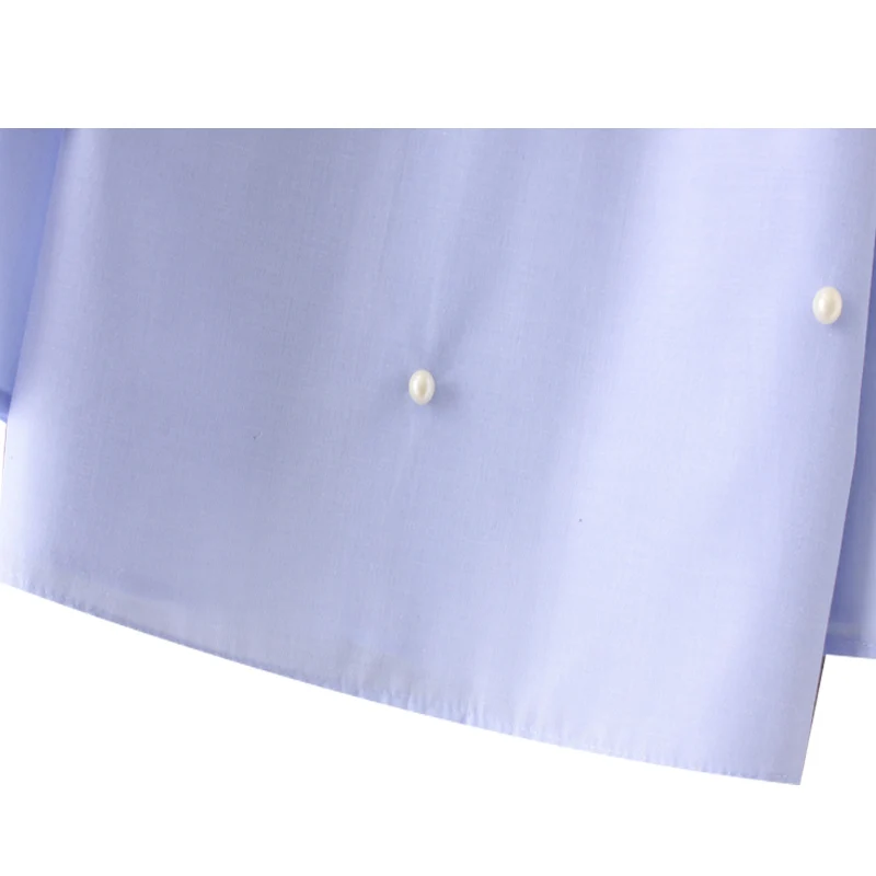 Летние топы женская блузка с жемчугом 2021 милая повседневная рубашка круглым