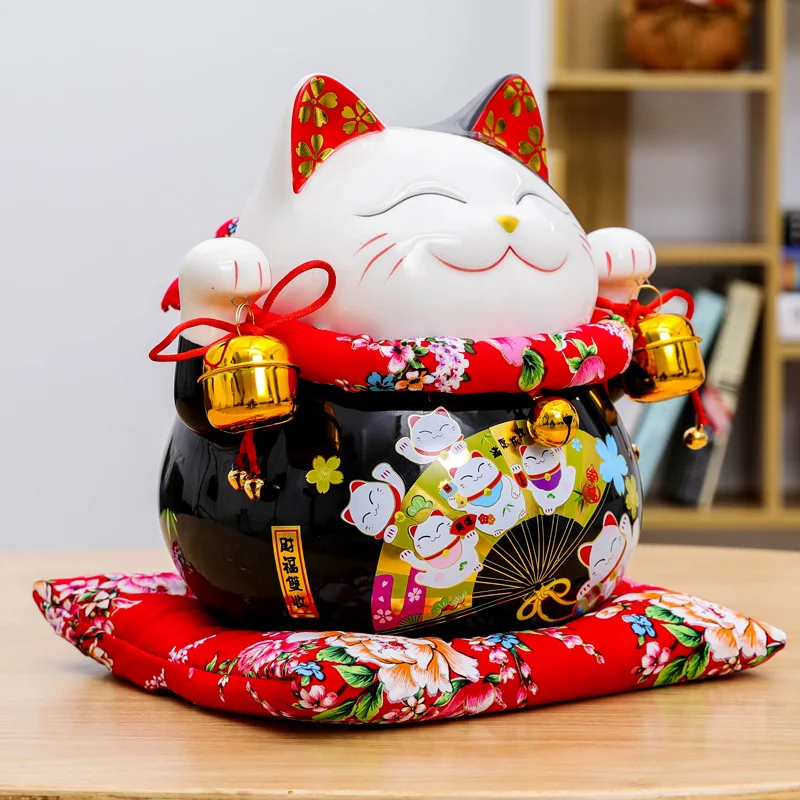 10 дюймов японская керамика Maneki Neko Lucky статуя кота фарфоровая черная удача кошка копилка фэншуй орнамент украшение дома