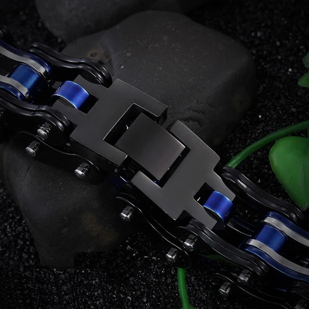 Полировка Синий Мотор велосипед байкер браслеты черный 316L Нержавеющая сталь