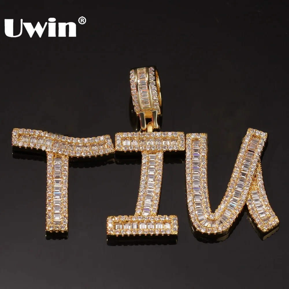 UWIN مخصص الرغيف الفرنسي الأولي رسائل قلادة قلادة الكلمات اسم مع 4 مللي متر تشيكوسلوفاكيا تنس سلسلة كاملة مثلج زركون مجوهرات
