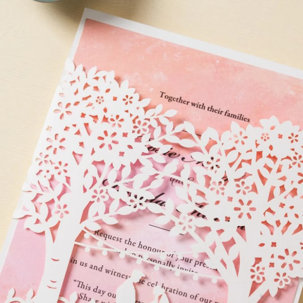 WISHMADE пустые свадебные пригласительные открытки с белой лазерной резкой деревьев