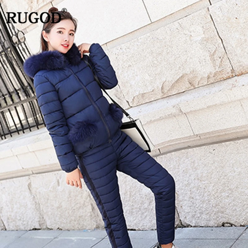 RUGOD женский пуховик костюм 2019 Новый с хлопковой подкладкой пальто и брюки модный