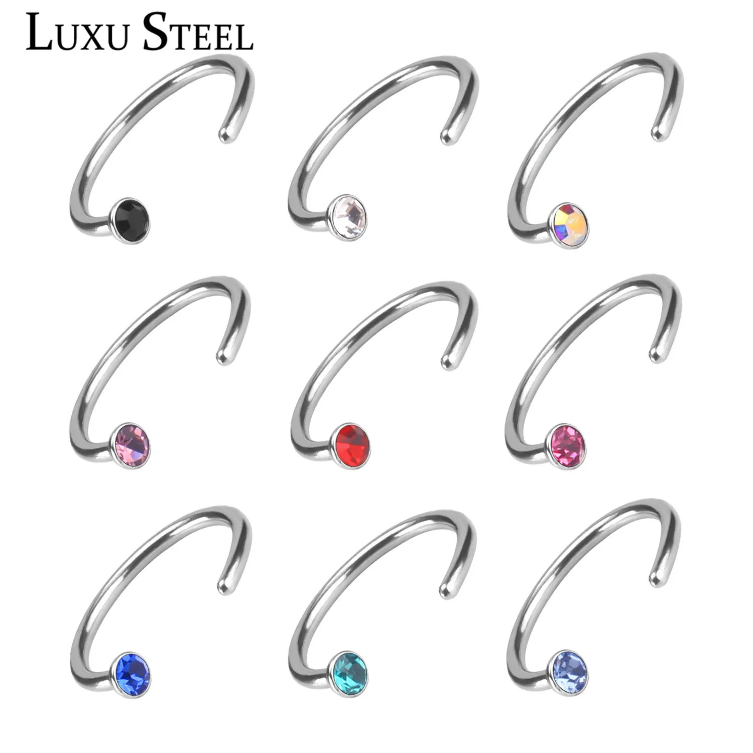 LUXU STEEL 9 шт./компл. поддельные кольца для носа из нержавеющей стали серебряный цвет