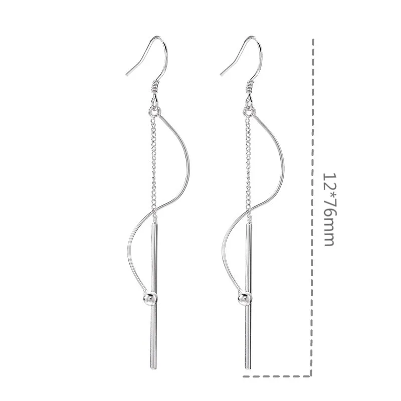 

Flyleaf Simple Strip Wave Beads Drop Earrings For Women Real 925 Sterling Silver Tassel Long Earings Fashion Jewelry Fine Party