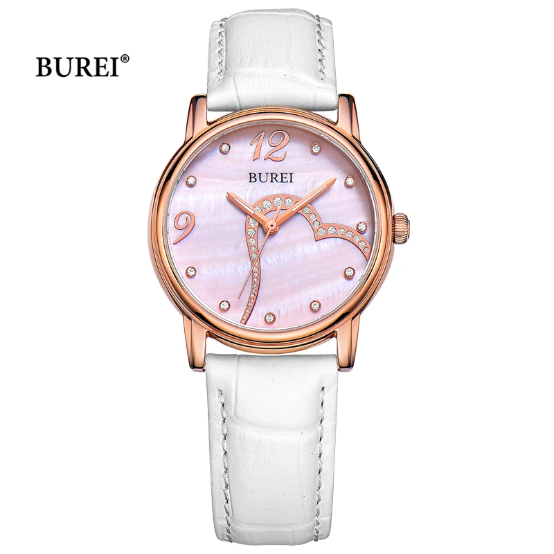 

BUREI Brand Ladies Fashion Rose Gold Watch Women Luxury Waterproof Sapphire Leather Casual Quartz Wristwatch Relogio Feminino