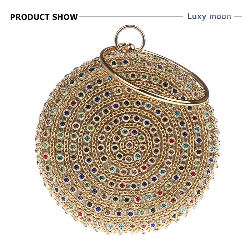 Round ball Evening Bag luxury rhinestone Purse clutch Colorful Diamond Wedding Clutches Gold Silver chains Handbags ZD1307