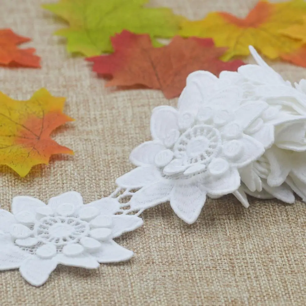 KALASO 10 шт. красивый белый цветок с бутонами вышитые кружевные края Отделка лентой