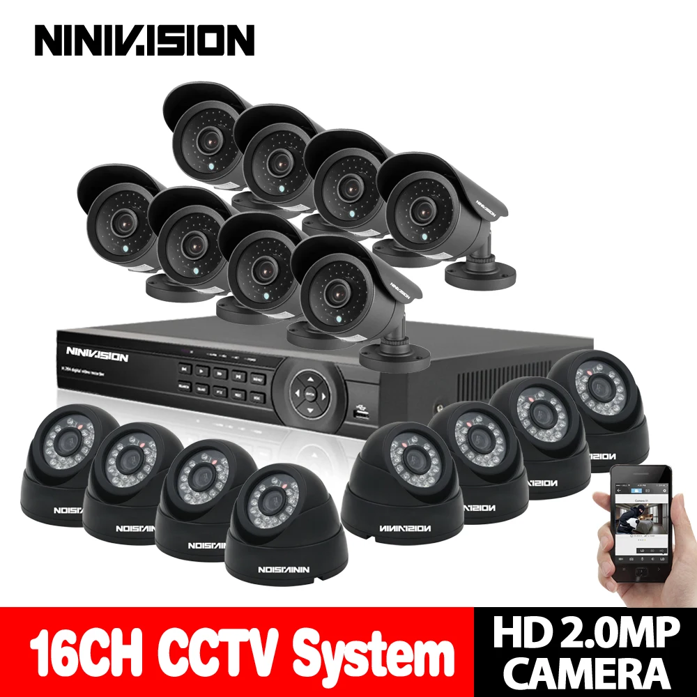 NINIVISION домашний HD 16CH AHD 1080P DVR комплект CCTV видео система 8 шт 2.0MP открытый + купольная