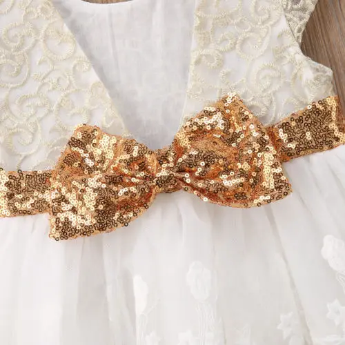 2018 Hot Sale Flower Girl Princess Summer Sequins Lace Dress Toddler Baby Wedding Fancy Party Flying Sleeve Backless Tutu | Детская