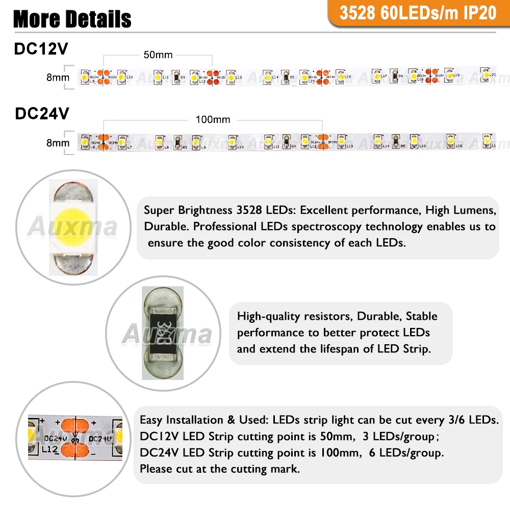 3528 60 светодиодный s/m Светодиодная лента, CRI80 RA80 IP20, DC12V/24 V 4,8 Вт/м 5 m, 300 светодиодный s/Катушка, не водонепроницаемый для комнатной гостиной спальни