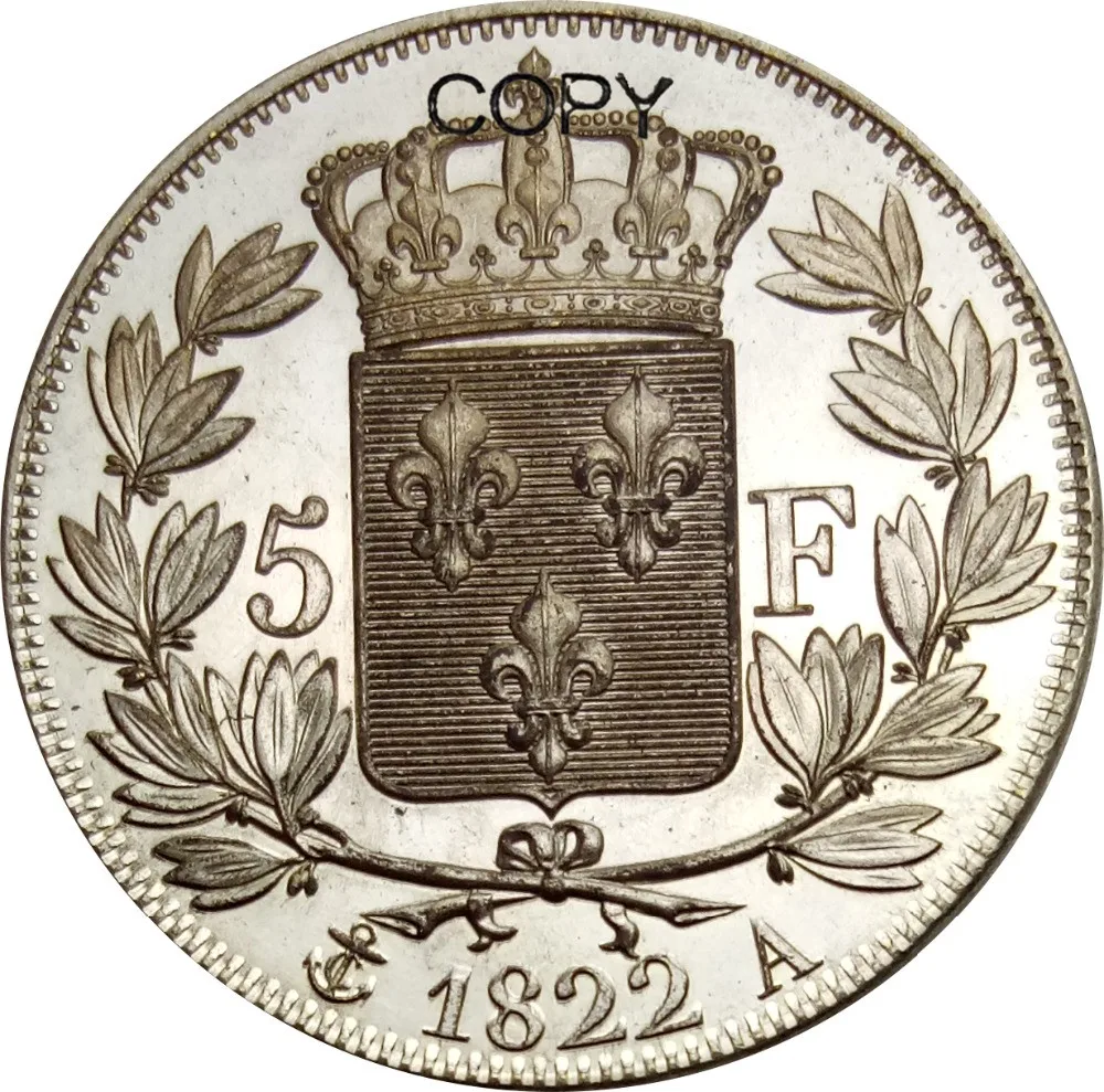 

Латунные серебряные копировальные монеты, Франция, 5 франков, Луис 18 король де 1822 а 1822 I