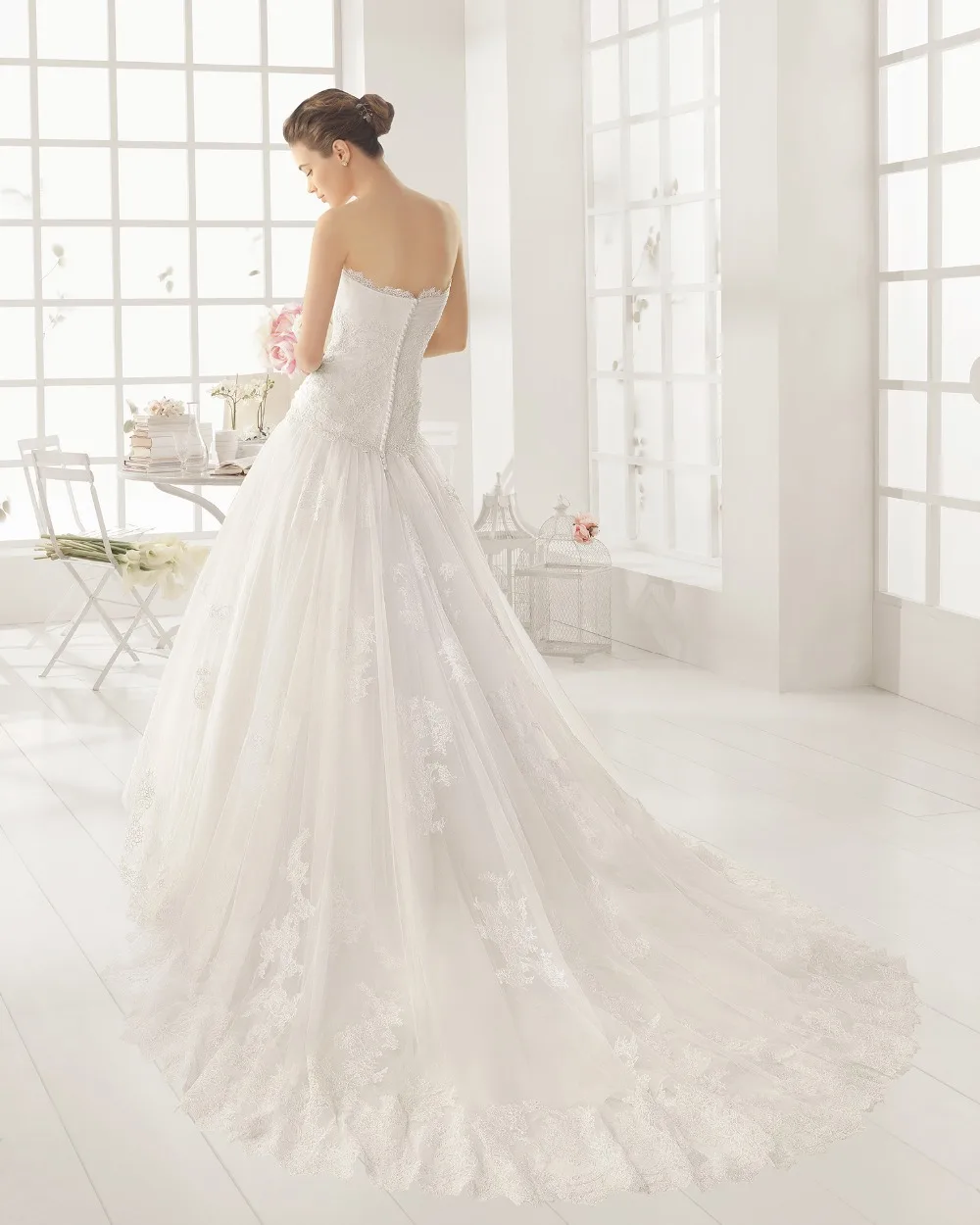 Elegant Vestidos De Noiva Ivory White Tulle Lace Wedding Dresses Long A Line Bridal Gown Strapless Free Shipping | Свадьбы и