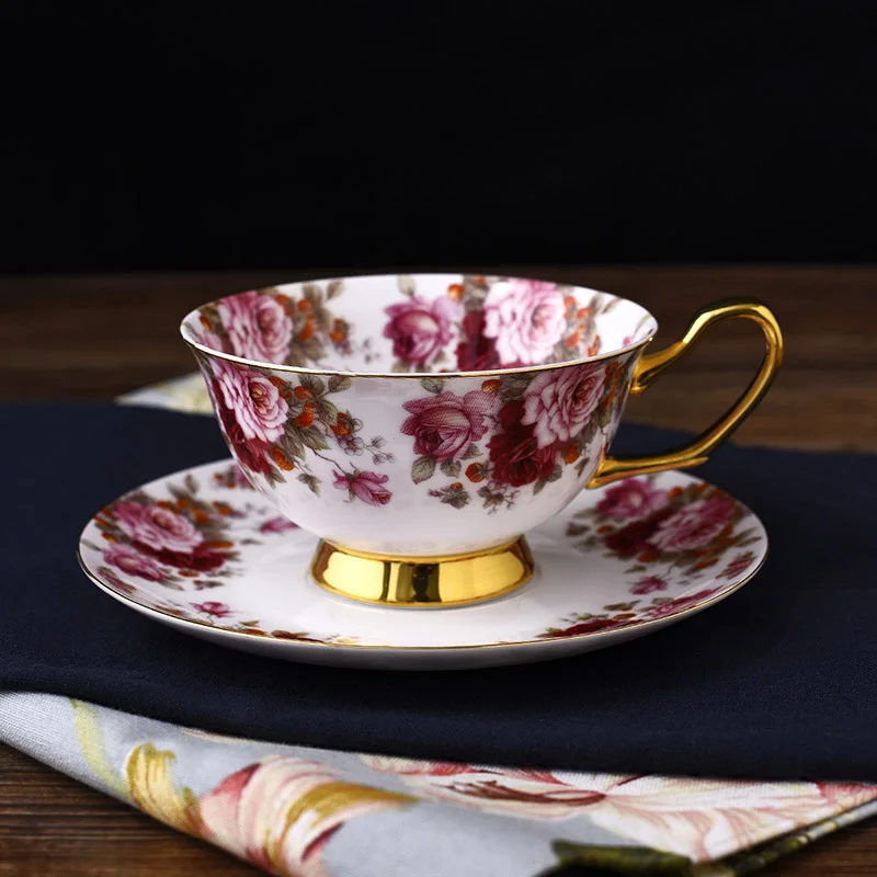 GLLead Fashion Rose Flower Ceramic Coffee Cup European Style Bone China Tea Cups Saucers Set Creative Gift Porcelain | Дом и сад