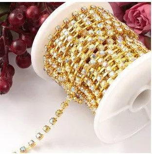 SS8 sparse Crytstal stone, прозрачное Золотое основание для чашек со стразами AB, 10 ярдов/рулон, 15002C