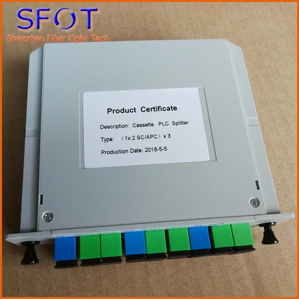 

3 1*2 PLC Fiber Optic Splitter, Cassette type, Used in FTTH Box, SC/APC connector, 6pcs a lot