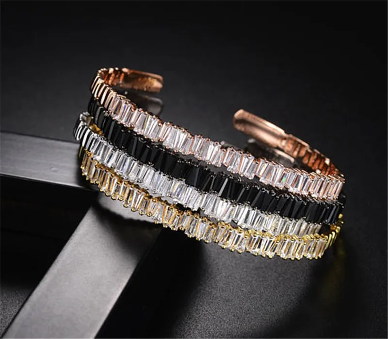 

choucong 3 colors Baguette bangle cuff 5A cubic zirconia White Gold Filled Party bracelets Bangles for women wedding accessaries