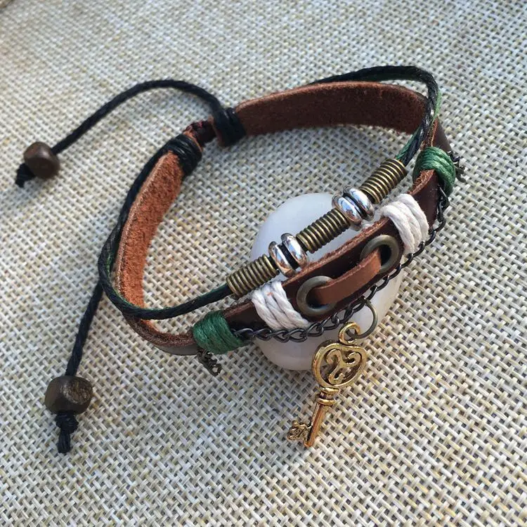 Пара браслет Винтаж ручной вязки Этническая Стиль кожа пара ювелирных