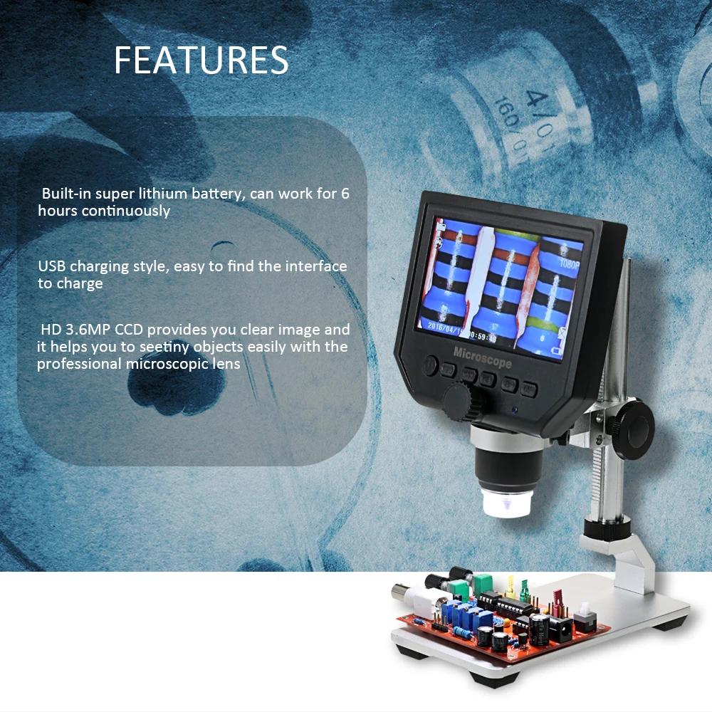 

600X 4.3" LCD Display 3.6MP Electronic Digital Video Microscope Portable LED Magnifier for Mobile Phone Maintenance QCIndustrial