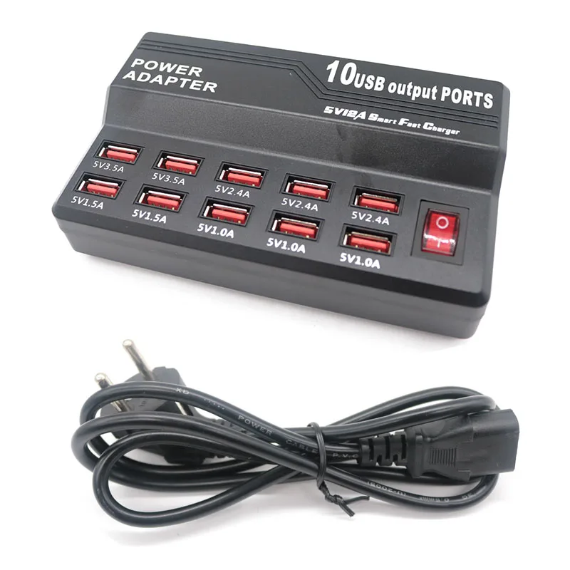 10 USB 2,0 портов 5 V 12A зарядное устройство с адаптером универсальная станция для iPhone для samsung для мобильных телефонов Xiaomi