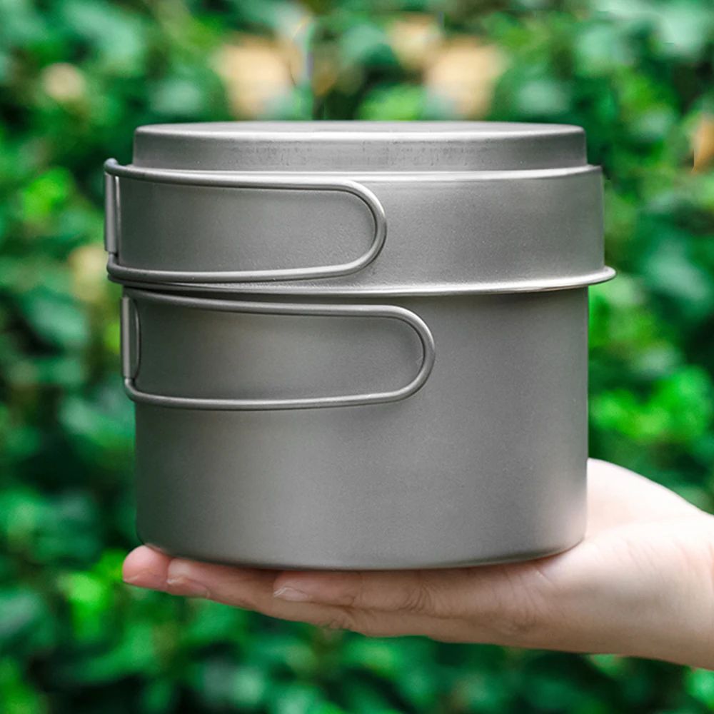 

Titanium Pot Pan Set Titanium Bowl Super Lightweight Camping Cookware Set Outdoor Tableware Cooking Tool with Folding Handle